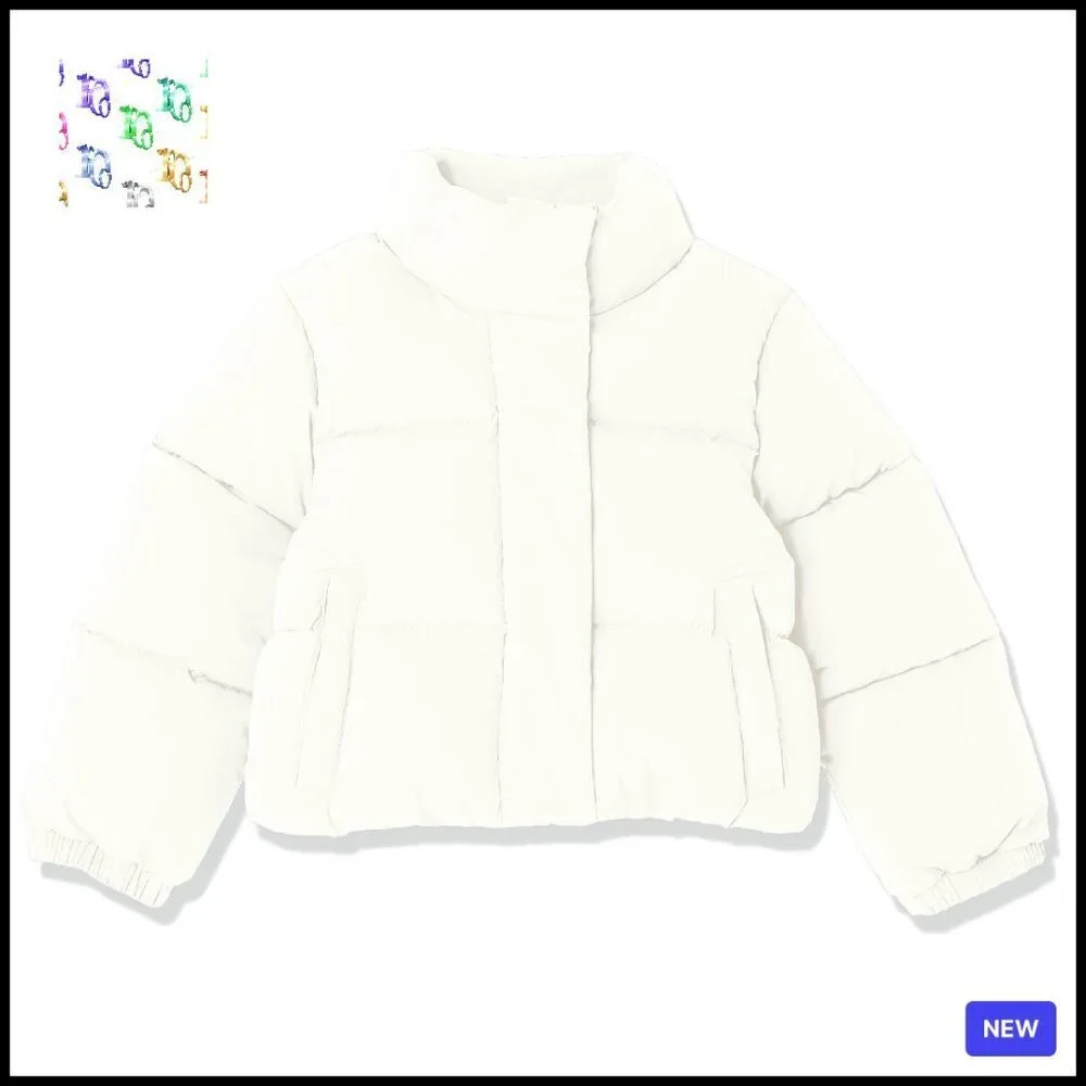 Girl's Cropped Puffer Jacket Quilted Matte Full Zip Winter Coat Chic